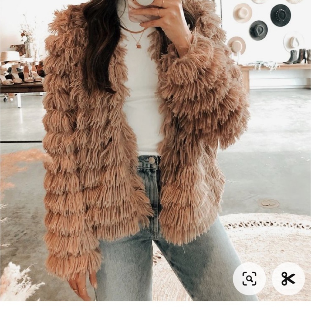 shaggy faux fur women jacket long blazer sleeve
